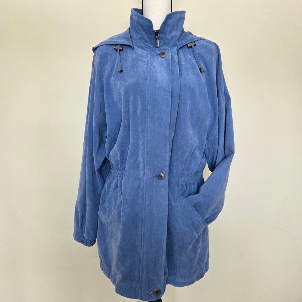 London Fog Women's XL Periwinkle Blue Anorak Microfiber Removable Hood Parka